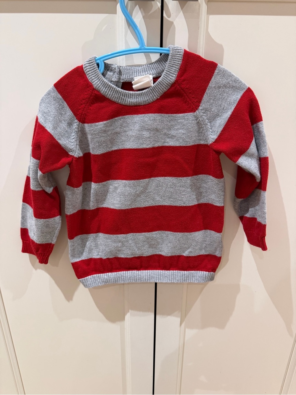 H&M 12-18m Kids Red & Gray Striped Crewneck Sweater